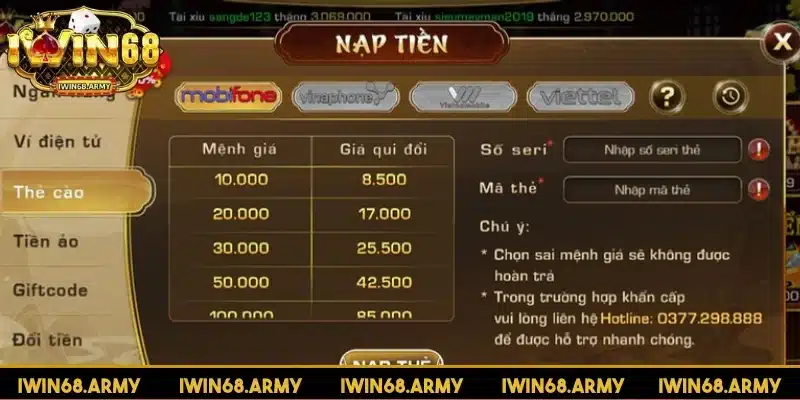 Nhiều phương thức nạp tiền phù hợp mọi đối tượng người chơi